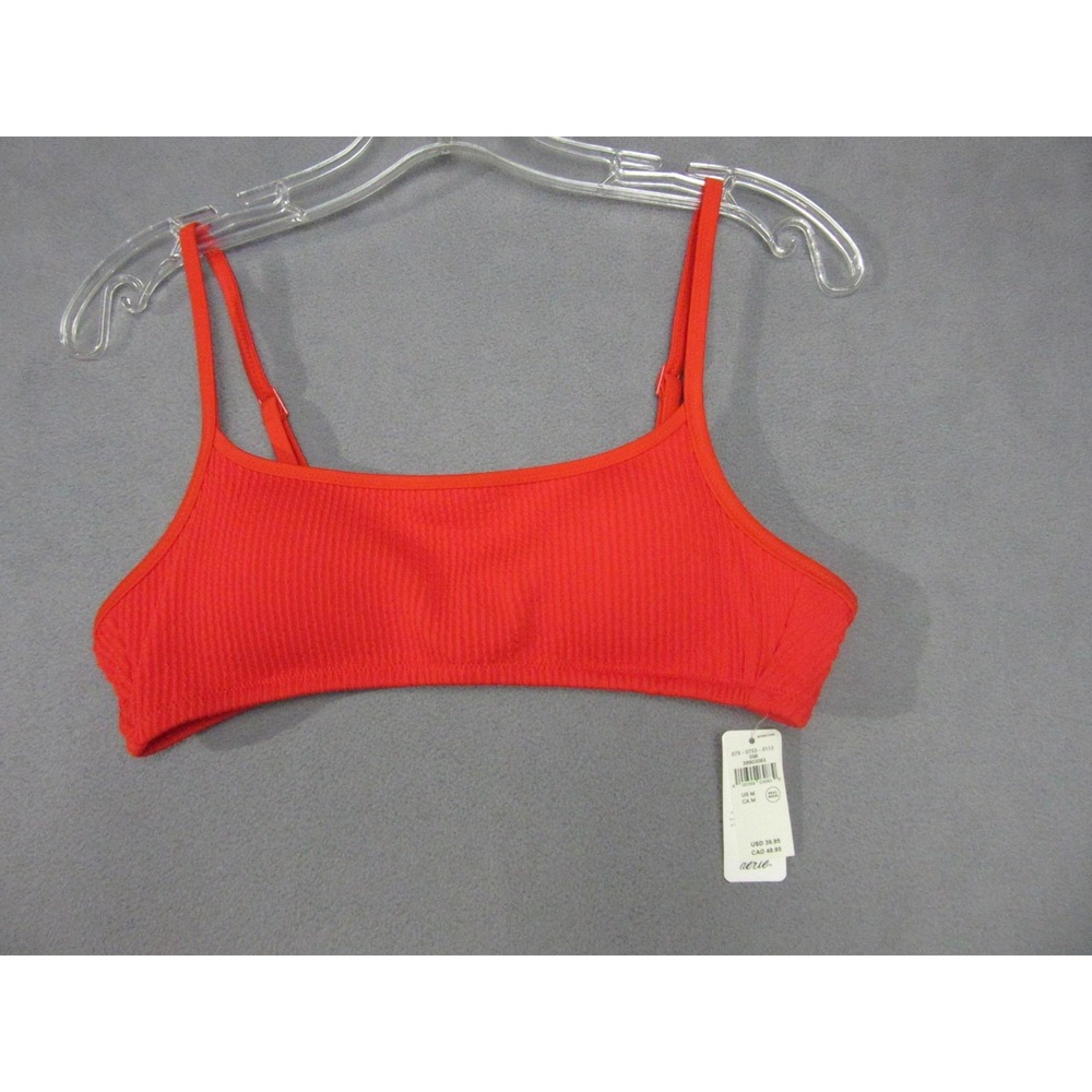 Aerie Bralette Bikini Top Womens Medium Red NWT Ribbed Scoop Neck 0753-5112